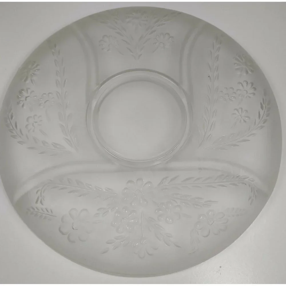 Vintage Large Frosted Glass Carved Flowers & Leaves 4 Slots Tray Serving Platter